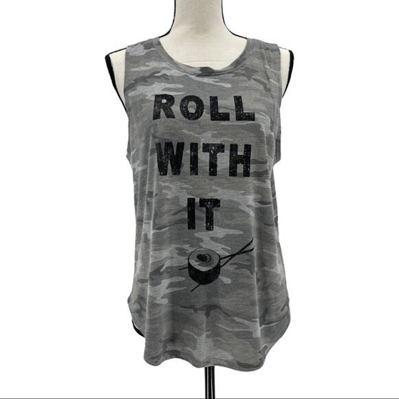 Grayson Threads Women’s Camo "Roll With It" Sushi Graphic Tank Top Size L - Picture 1 of 8